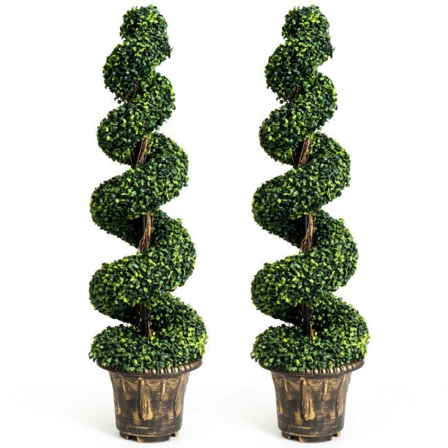 2Pcs 4FT Artificial Boxwood Spiral Tree Plant W/ Realistic Leaves Décor Office