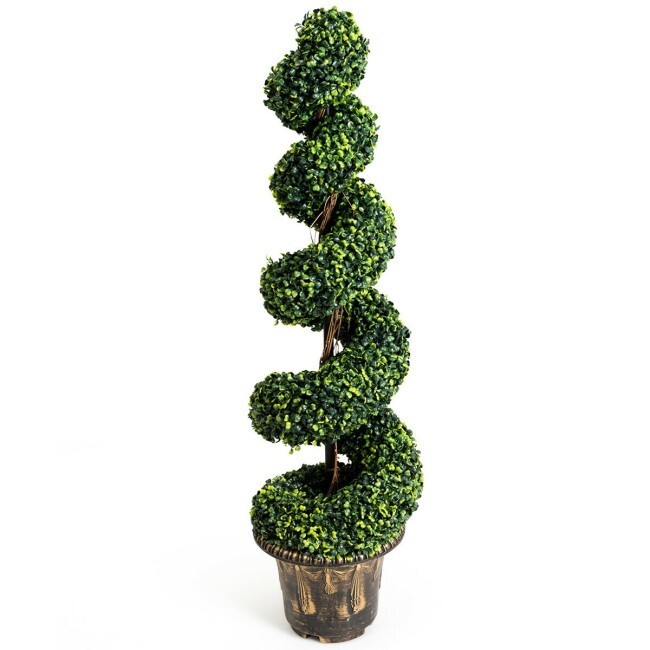 2Pcs 4FT Artificial Boxwood Spiral Tree Plant W/ Realistic Leaves Décor Office