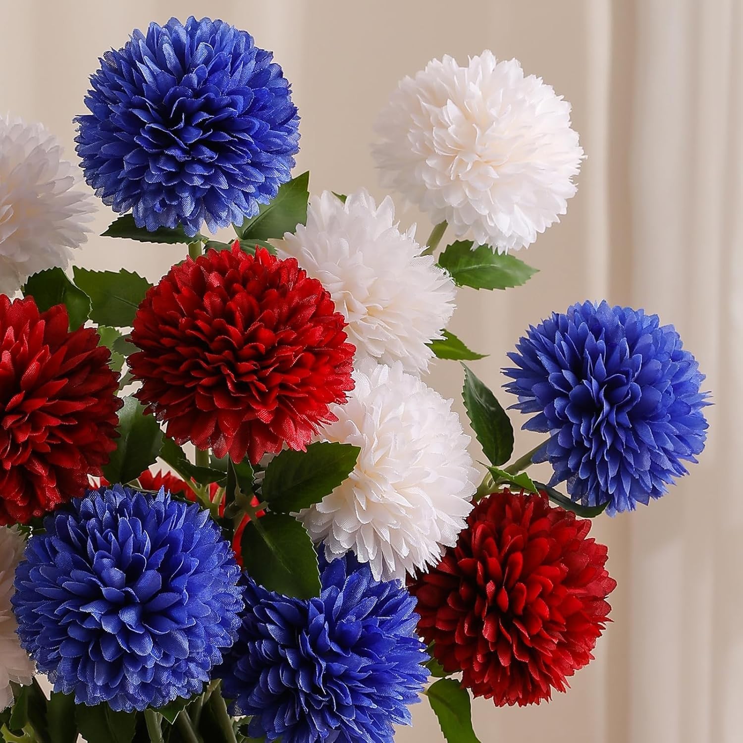 12pcs 4th of July Flowers 250th Anniversary Artificial Chrysanthemum Silk Hyd…