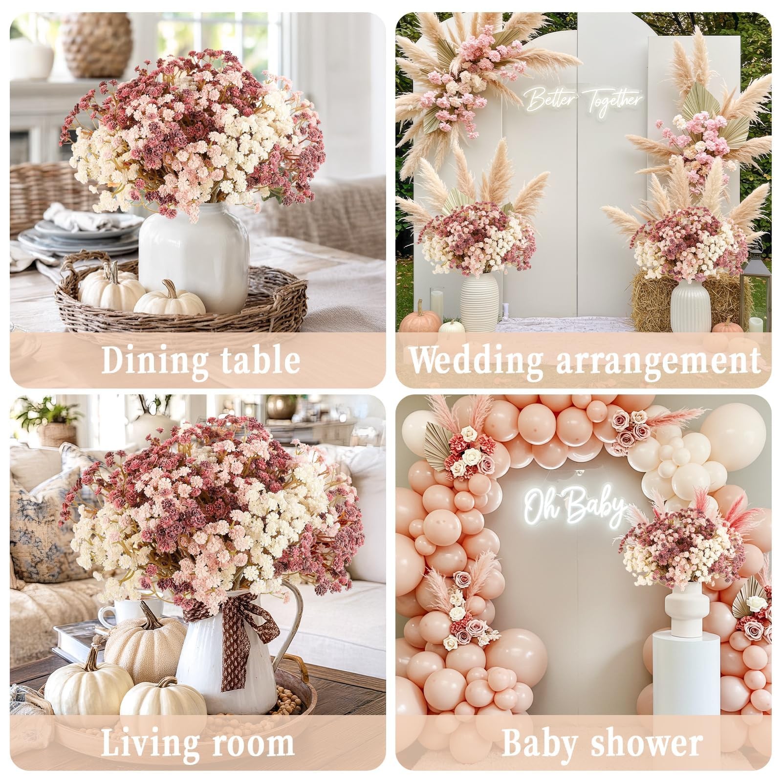 N&T NIETING Baby Breath Flowers Artificial Bulk, 10Pcs Fake Gypsophila Plants…