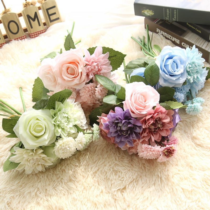 Artificial Dahlia Rose Silk Flower Bouquet Bottle Flower Home Wedding Party Deco