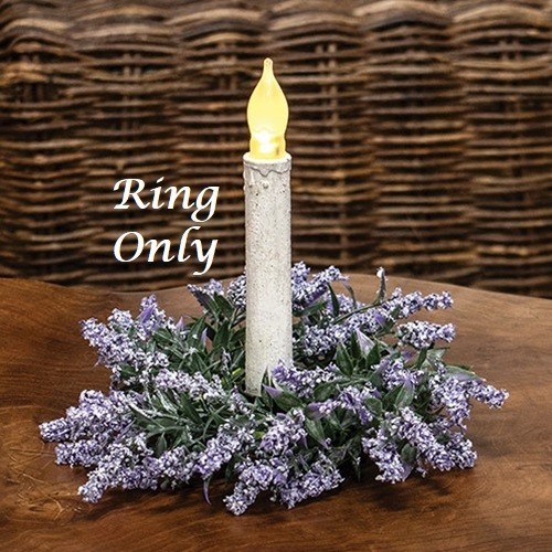 New Farmhouse LAVENDER BLOSSOMS CANDLE RING Green 2.5″ x 7″ Cottage Chic Shabby