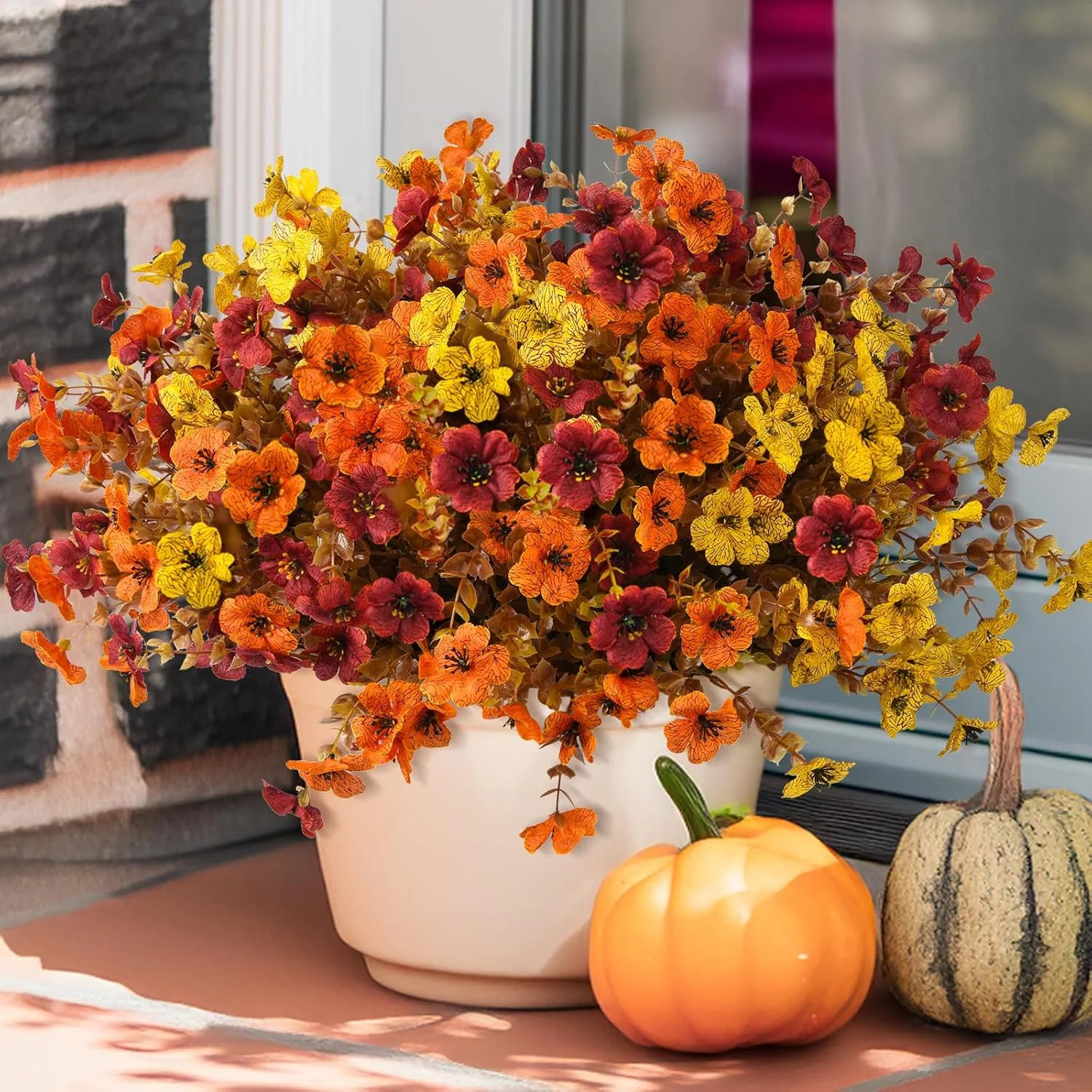 INQCMY Artificial Fake Fall Plants Flowers for Outdoor Outside Decoration,12 Bun