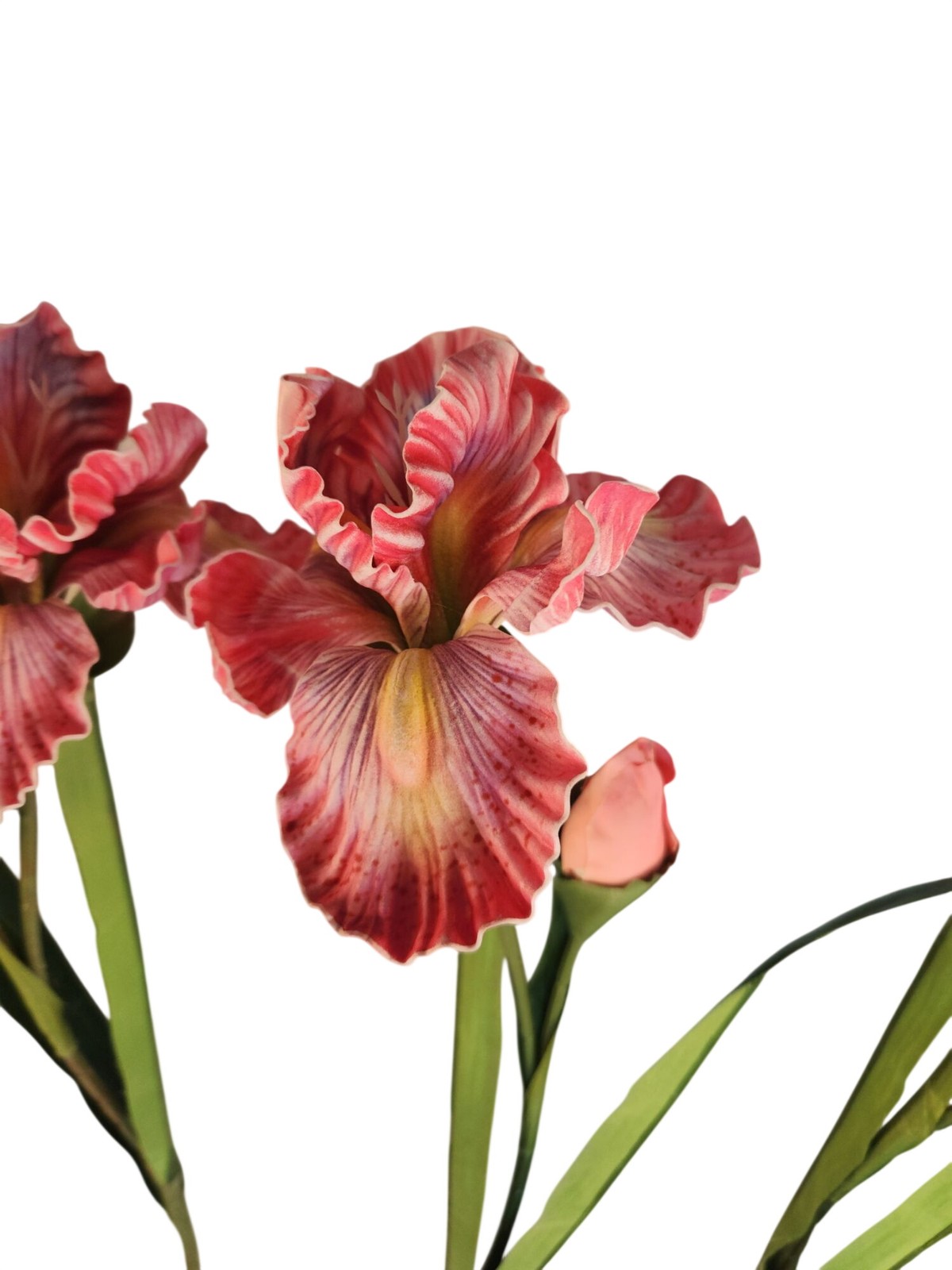 Artificial Iris Flower 33 Inch Tall Pink Faux Iris Stem Hand Painted Look Floral