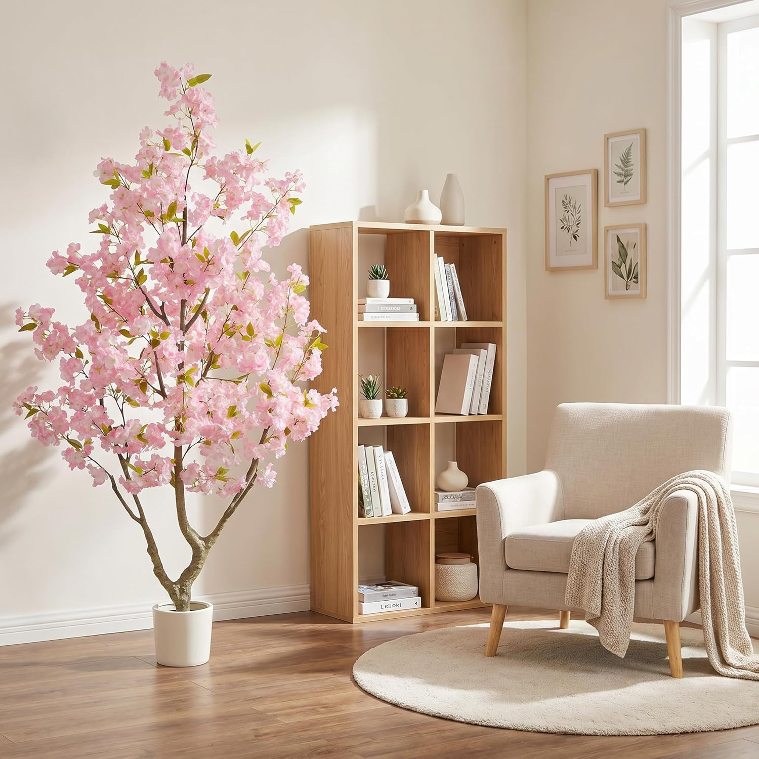 6Ft Artificial Cherry Blossom Tree in White Planter for Home & Wedding Décor