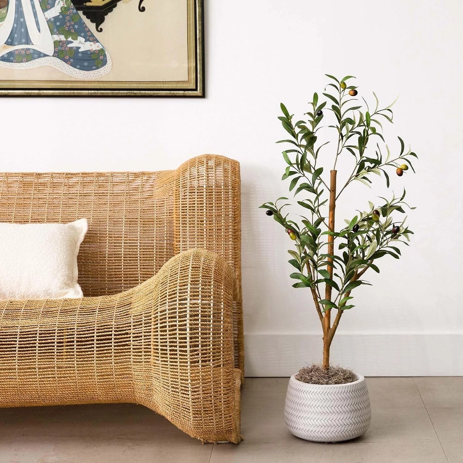 3 ft Artificial Olive Tree with Natural Trunk for Decor | Lifelike Fruits and…