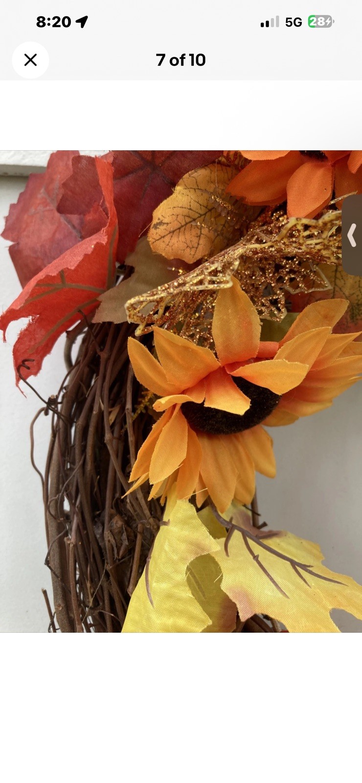 Sunflower Grapevine Country Rustic Wreath w Chinese Lanterns Pomegranate, ferns