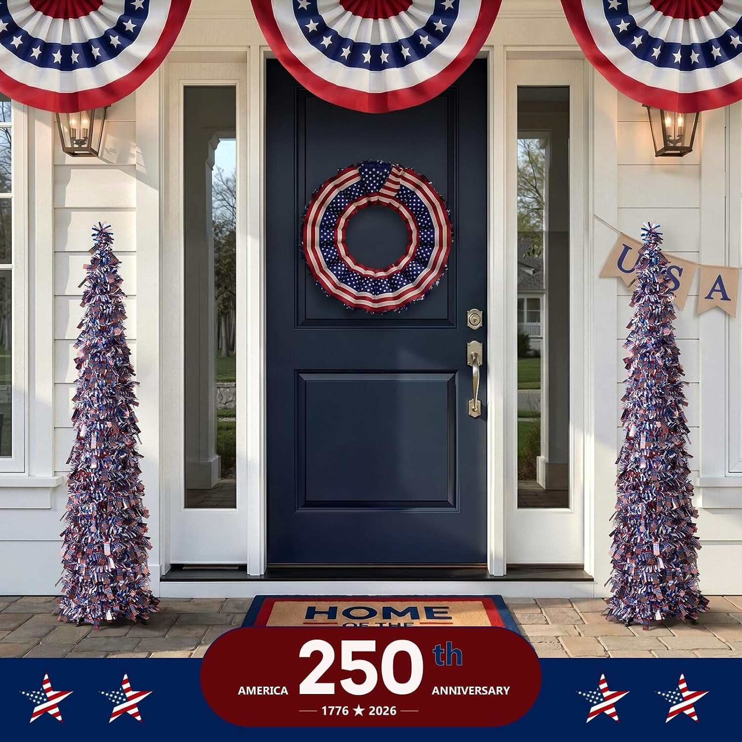 Verinatural 5FT Pop up 4Th of July Decorations Patriotic Tinsel Tree – USA Theme