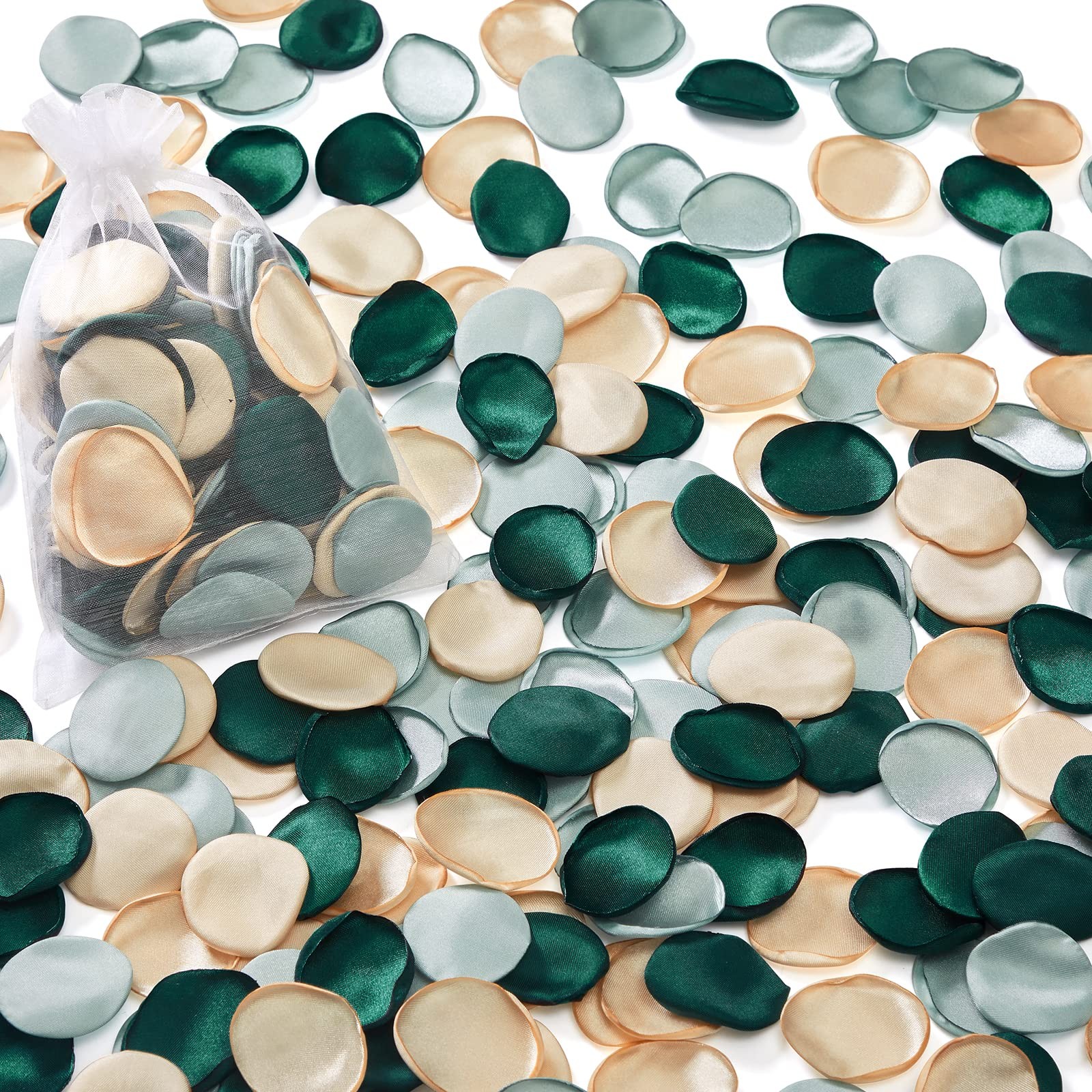 300 PCS Silk Rose Petals 3 Color Mixes Green Gold Flower Girl Scatter