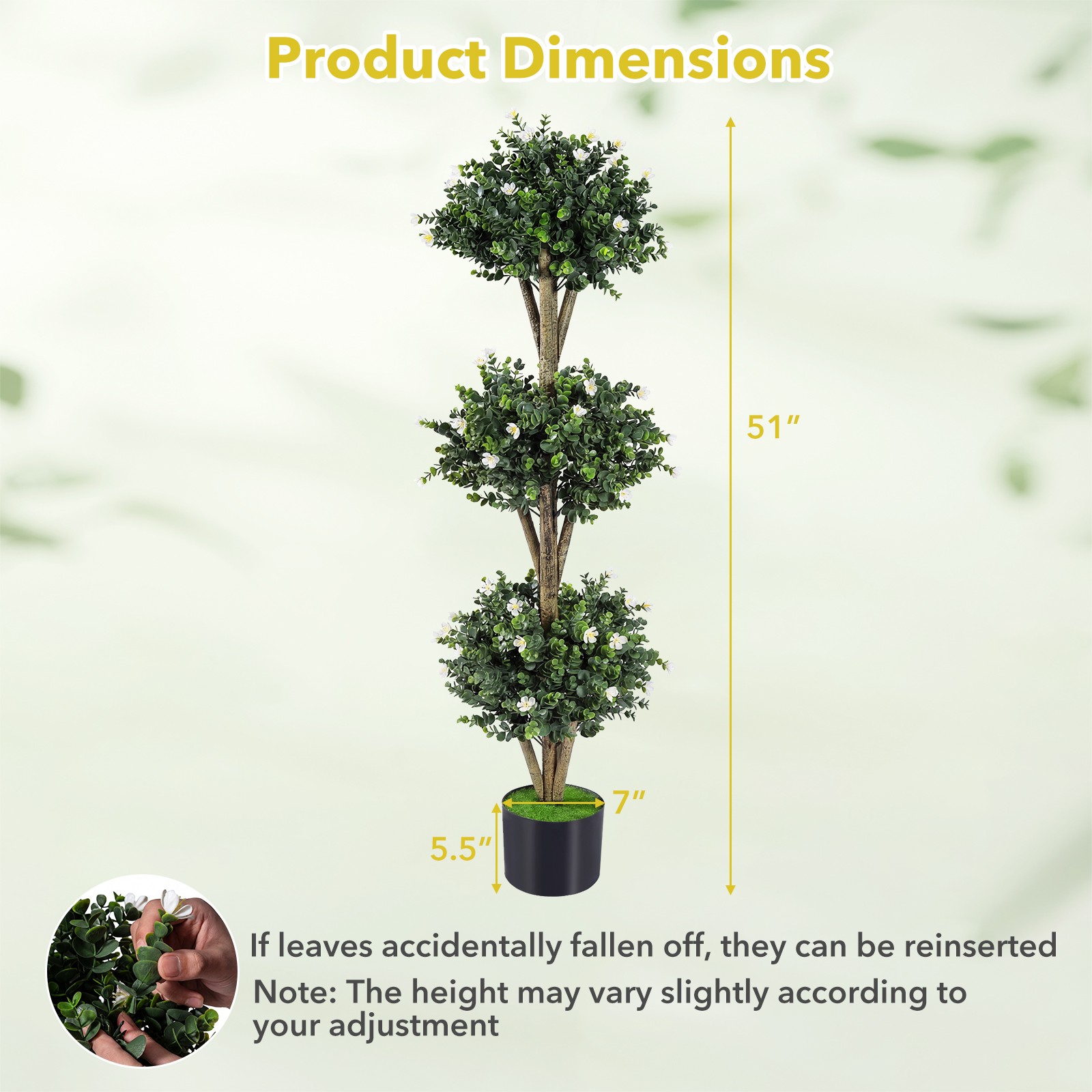 2PCS Artificial Triple Ball Boxwood Topiary Tree w/59 Blossoms for Porch Home