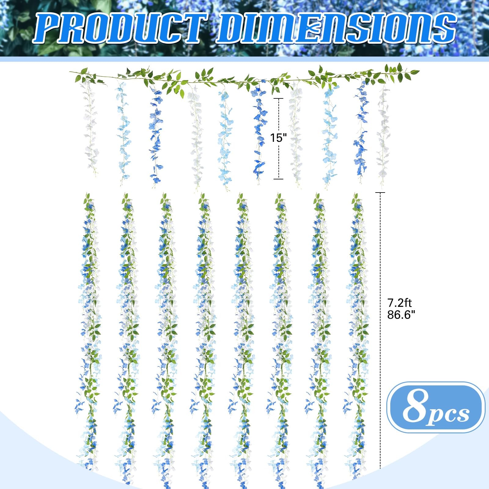 8pcs Wisteria Artificial Flowers Garland, 7.2Ft/Piece Wisteria Hanging Flower…