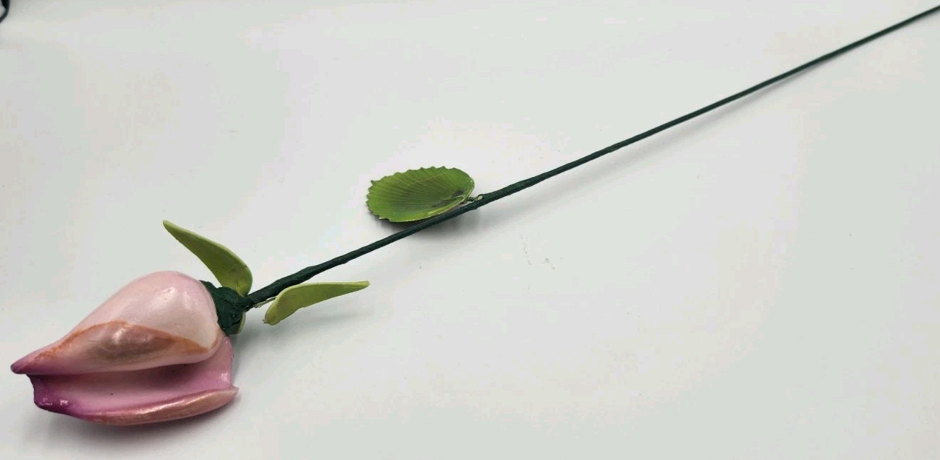 Seashell Hand Painted Long Stem Rose Buds Set of 6