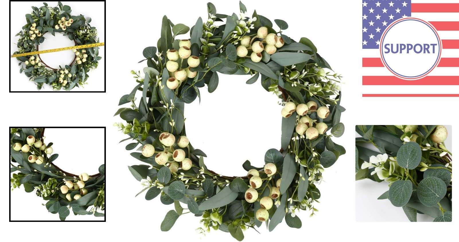 Stunning 20-Inch Spring & Summer Eucalyptus Wreath with Big Green Berries