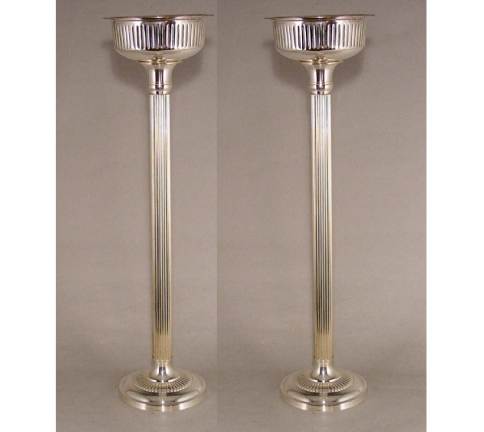 Floral Stand Round Nickel Plated on Brass 7.5″Dia 28″High Set/2 FREE SHIPPING