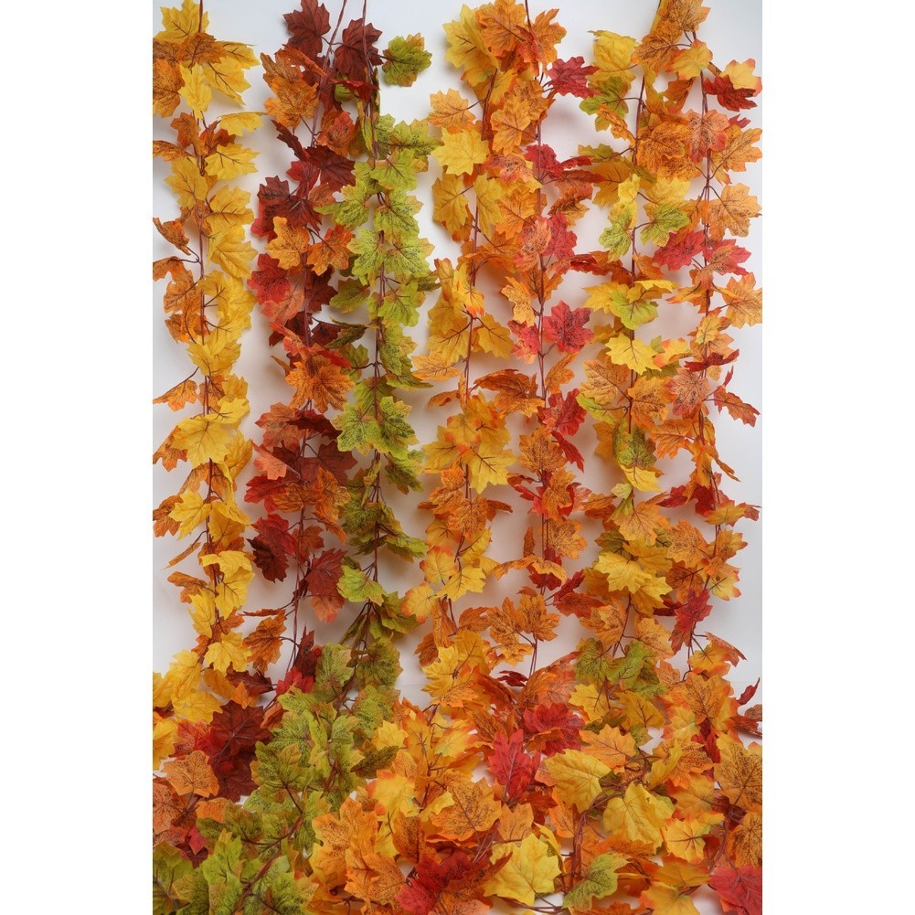 Wall Hanging Vine Decor with Faux Maple Leaves in Red Autumn Colors for Use