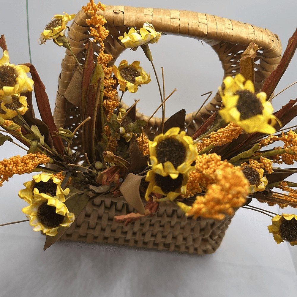 Farmhouse Woven Door Knob Irregular Basket with Faux Fall Autumn Flowers