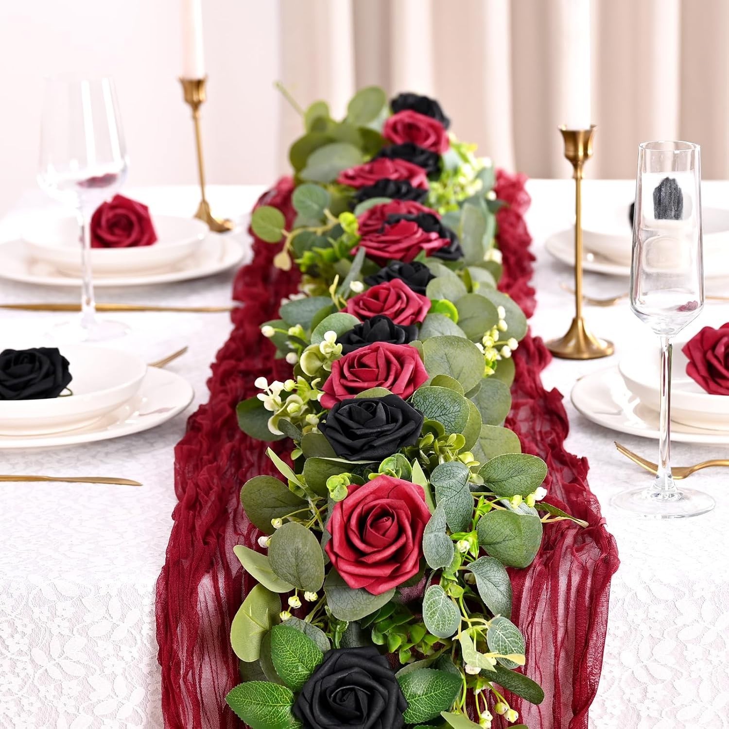 9 Pcs Artificial Flowers Fake Rose with Stems – Burgundy Real Touch Foam Roses f