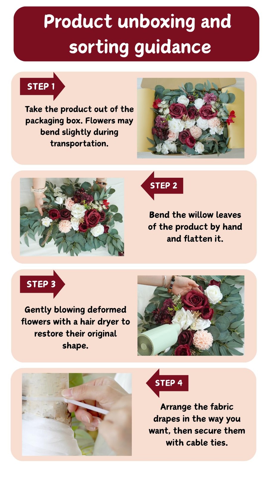 Artificial Wedding Arch Flowers Kit(Pack of 4),2Pcs Artificial Flower Arch De…