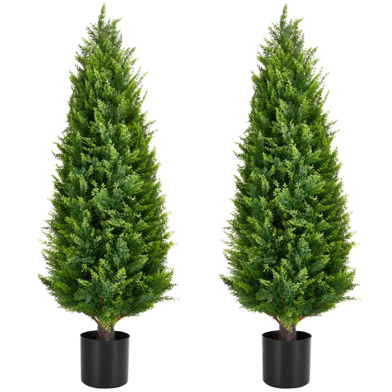 Artificial Topiary Tree 2-Set – 4 Feet Tall UV Protected Faux Cedar Pines – O…