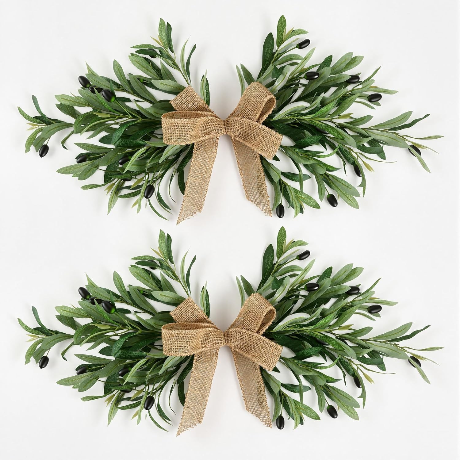 24″ Handmade Olive Swag Set with Burlap Bow – Perfect for Home Decor & Events