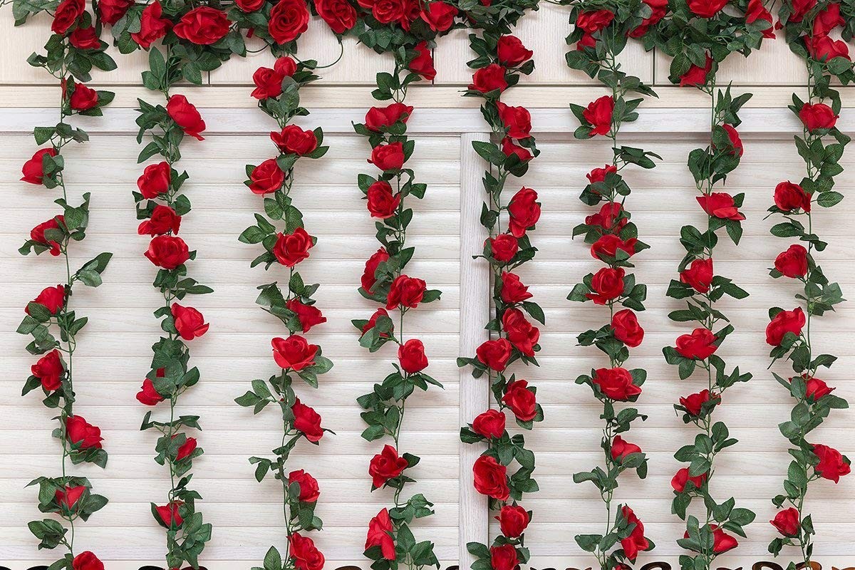 New 2 Pack 16FT Artificial Rose Vine Flowers Plants Fake Flower for Wedding Home
