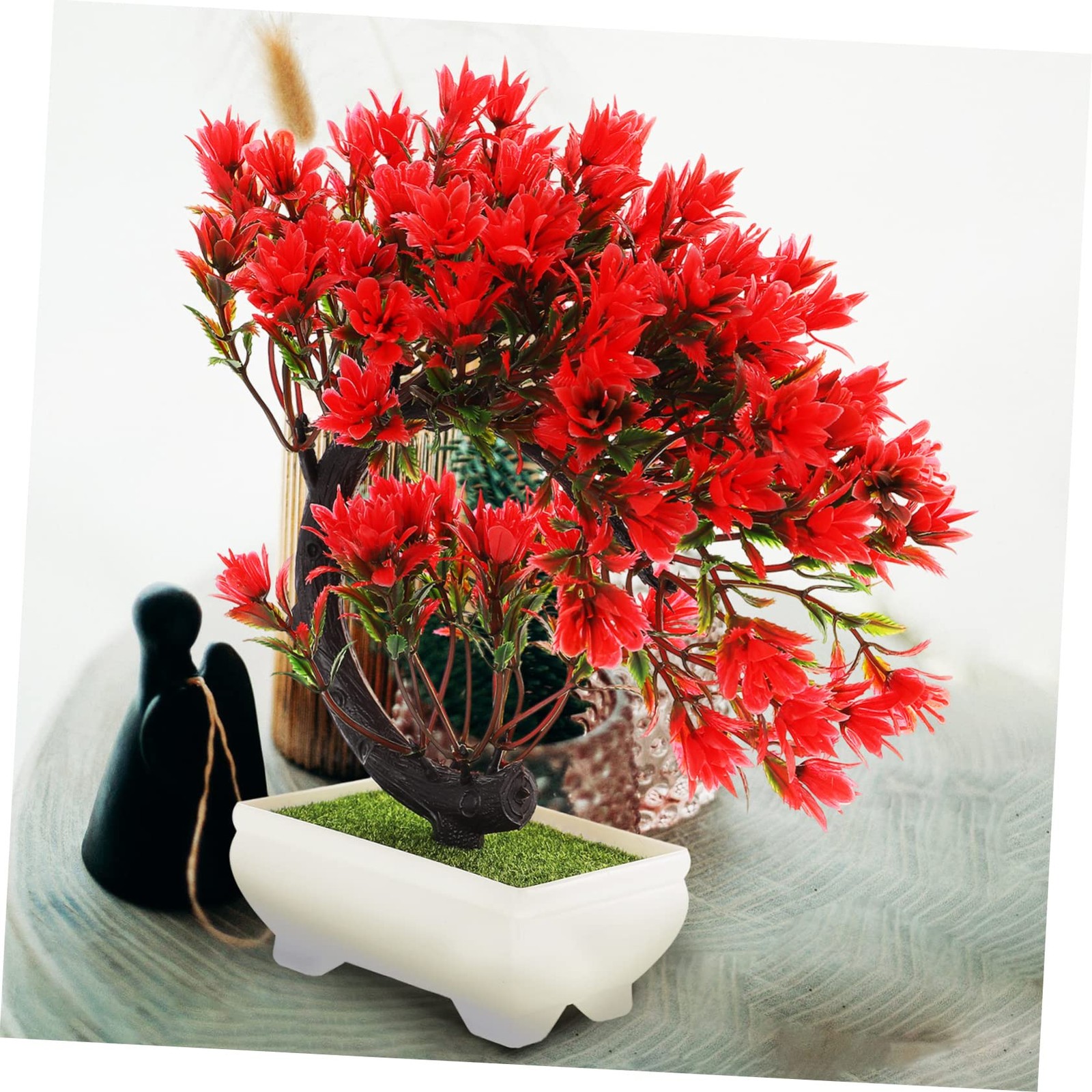 Simulated Faux Artificial Greenery Potted Flower Bonsai Plant 8.27×2.76×9.06Inch