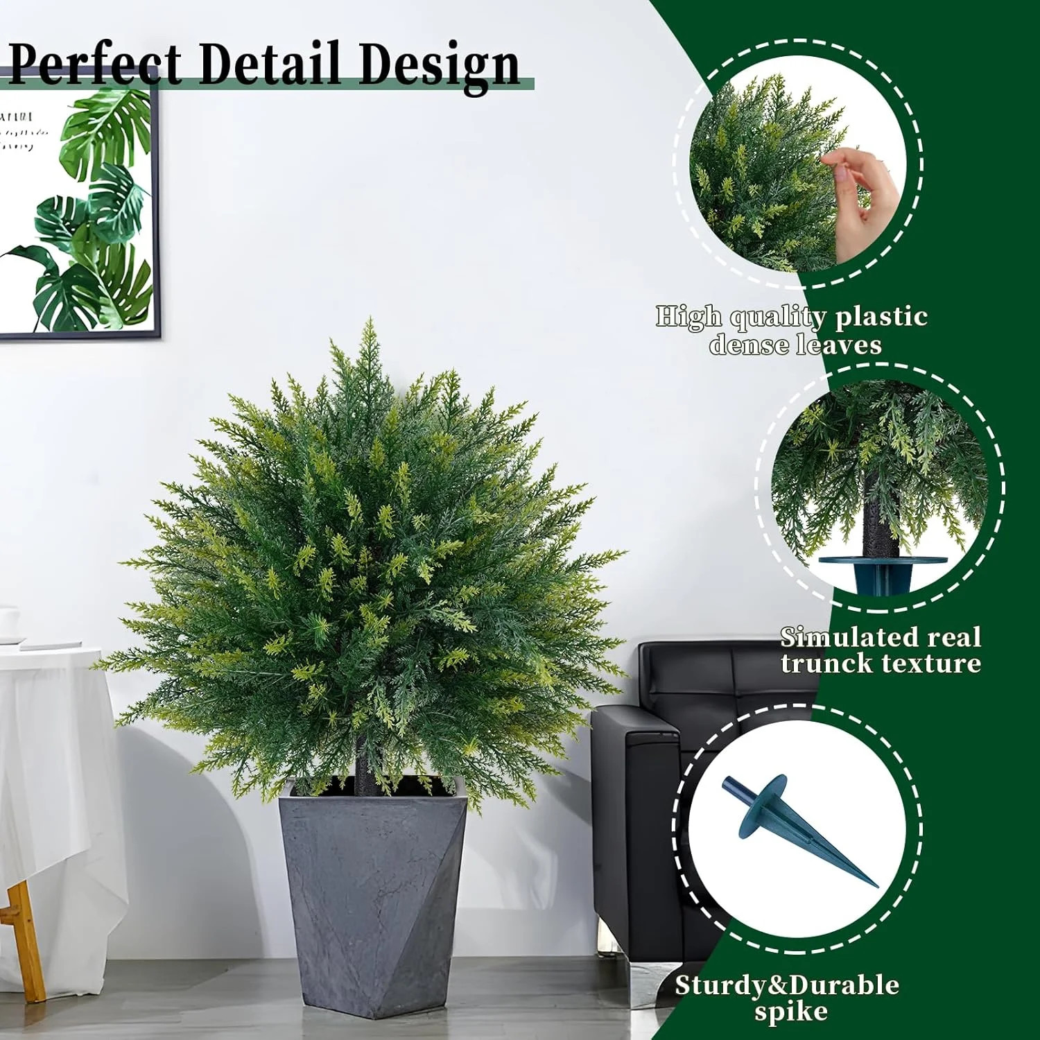2 Pack Artificial Cedar Topiary Trees with Ground Spike, Fake Pine Shrubs Bushes