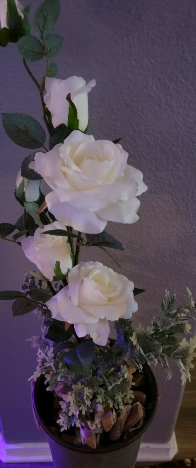 Artificial White Roses Floral Arrangement In a Galvanized Standing Floor Vase