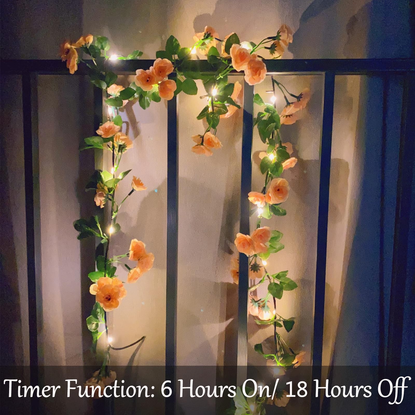Artificial Flower Garland with 20 String Lights, 6FT Hanging Rose Flower Vine…