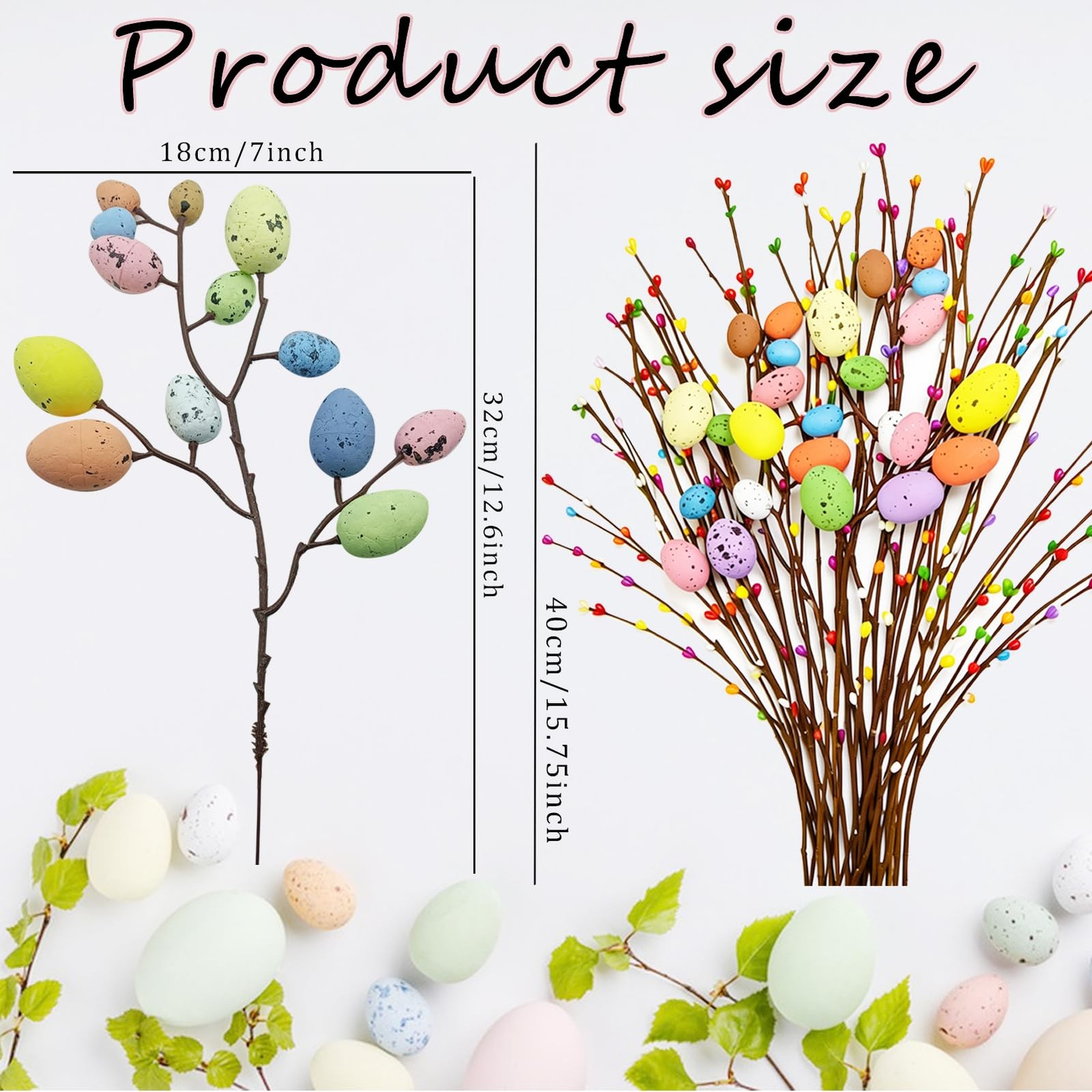 41 Pcs Artificial Easter Spray Vine with Pastel Easte Eggs and Decorative Ber…