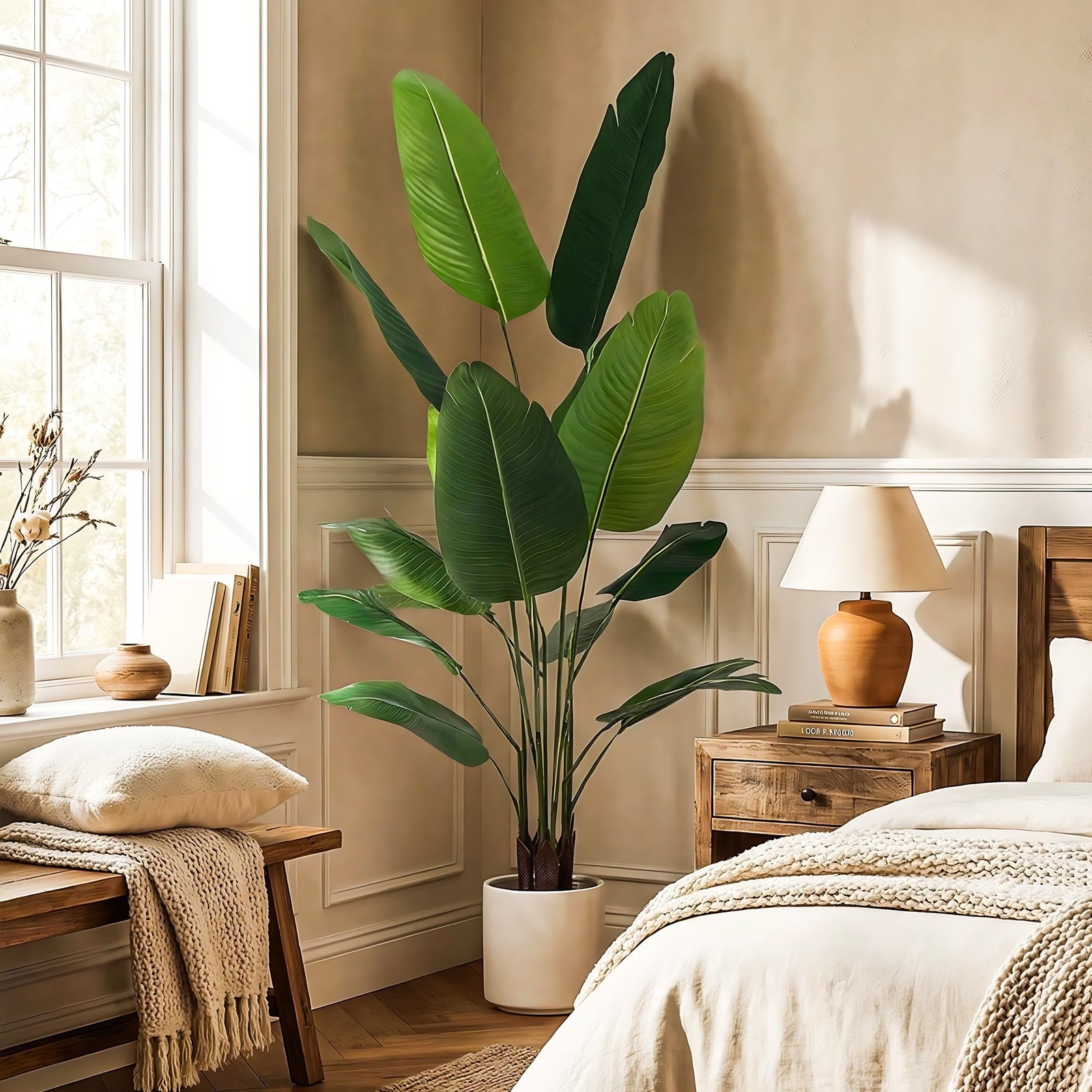 2 Pack Artificial Bird of Paradise Plant 5.2 ft Tall Faux Banana Leaf Tree