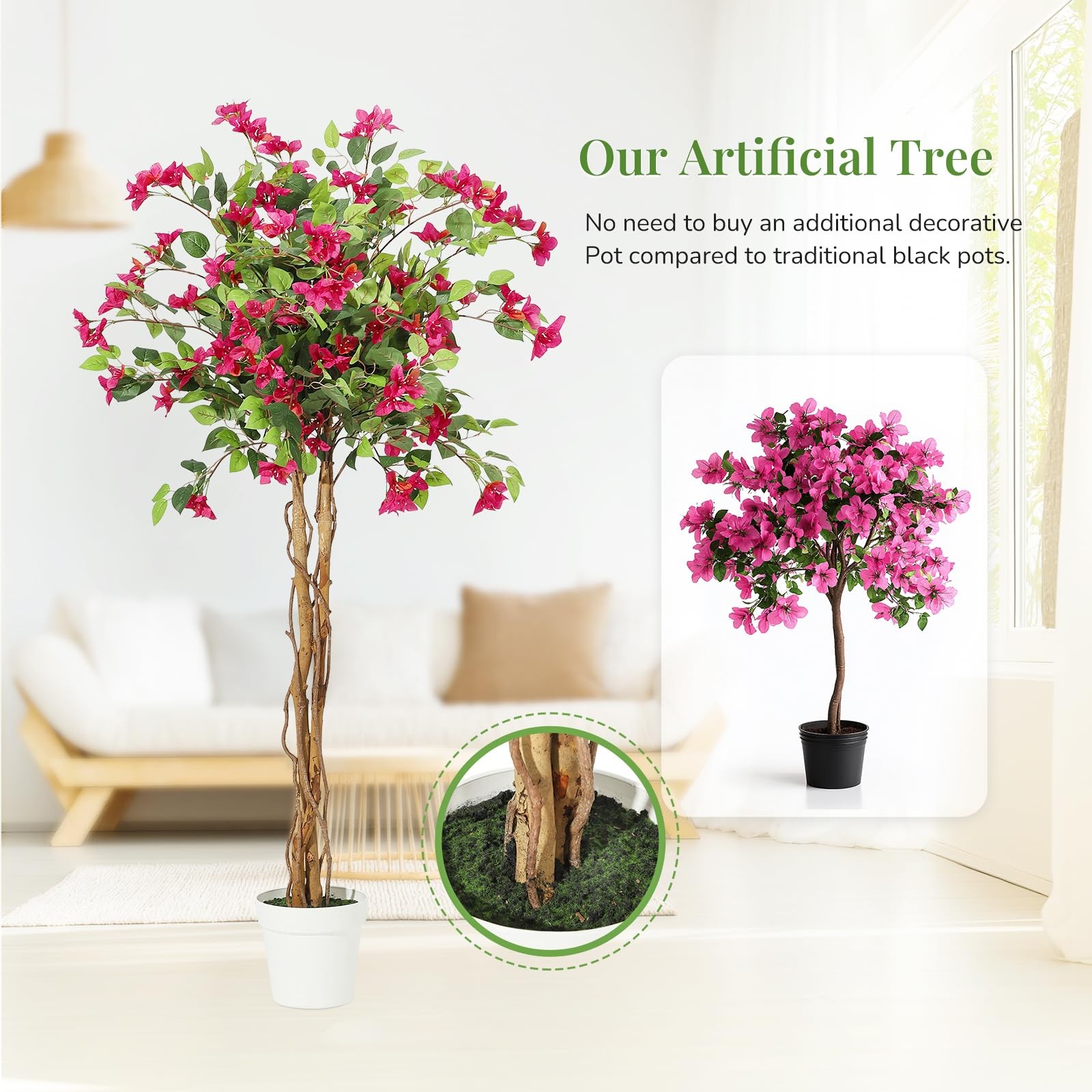 GarveeHome 6 ft Artificial Bougainvillea Tree, Tall Potted Fake Tree Indoor, …