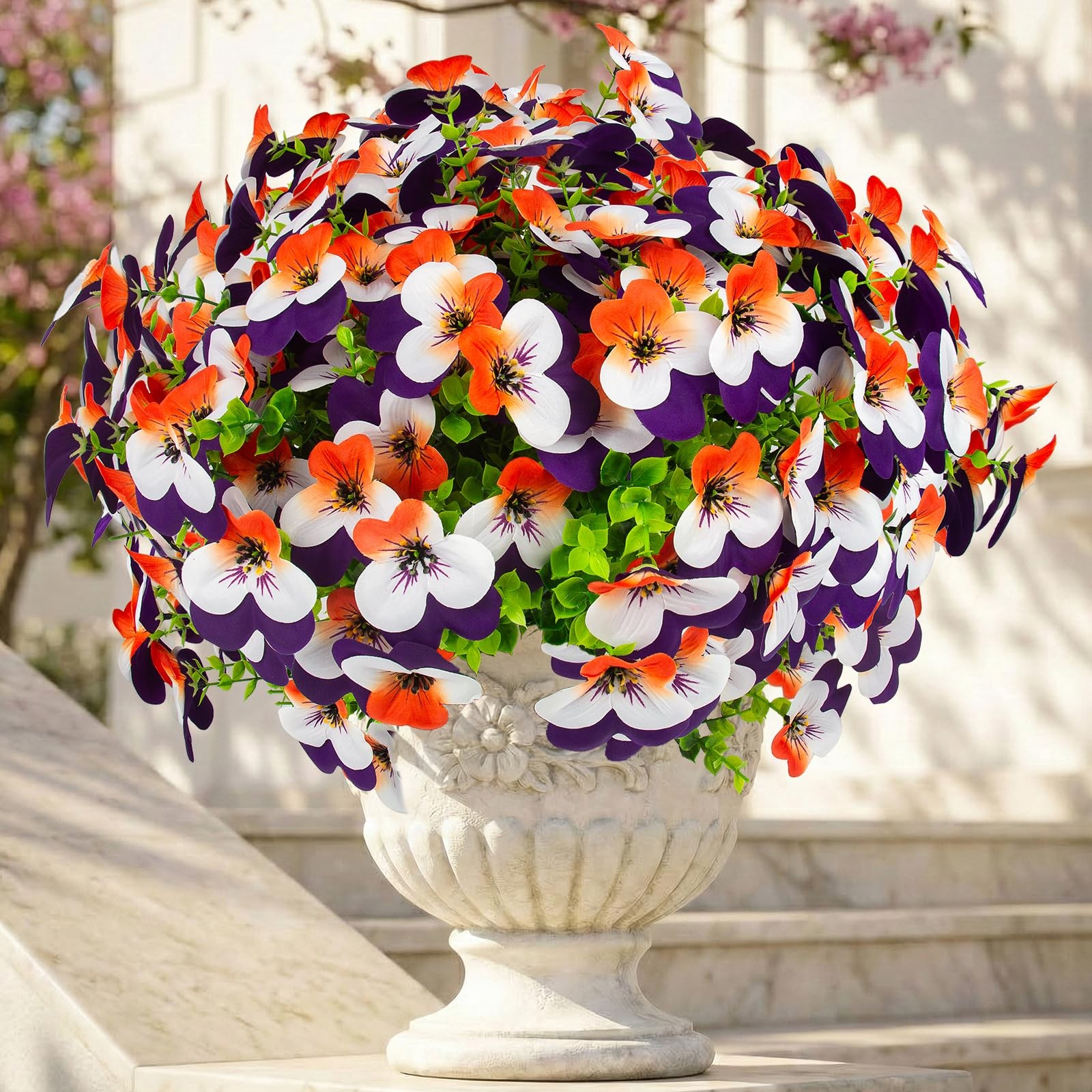 16 Pcs Artificial Pansy Flowers for Outdoor Faux Silk Spring Flowers for Outs…