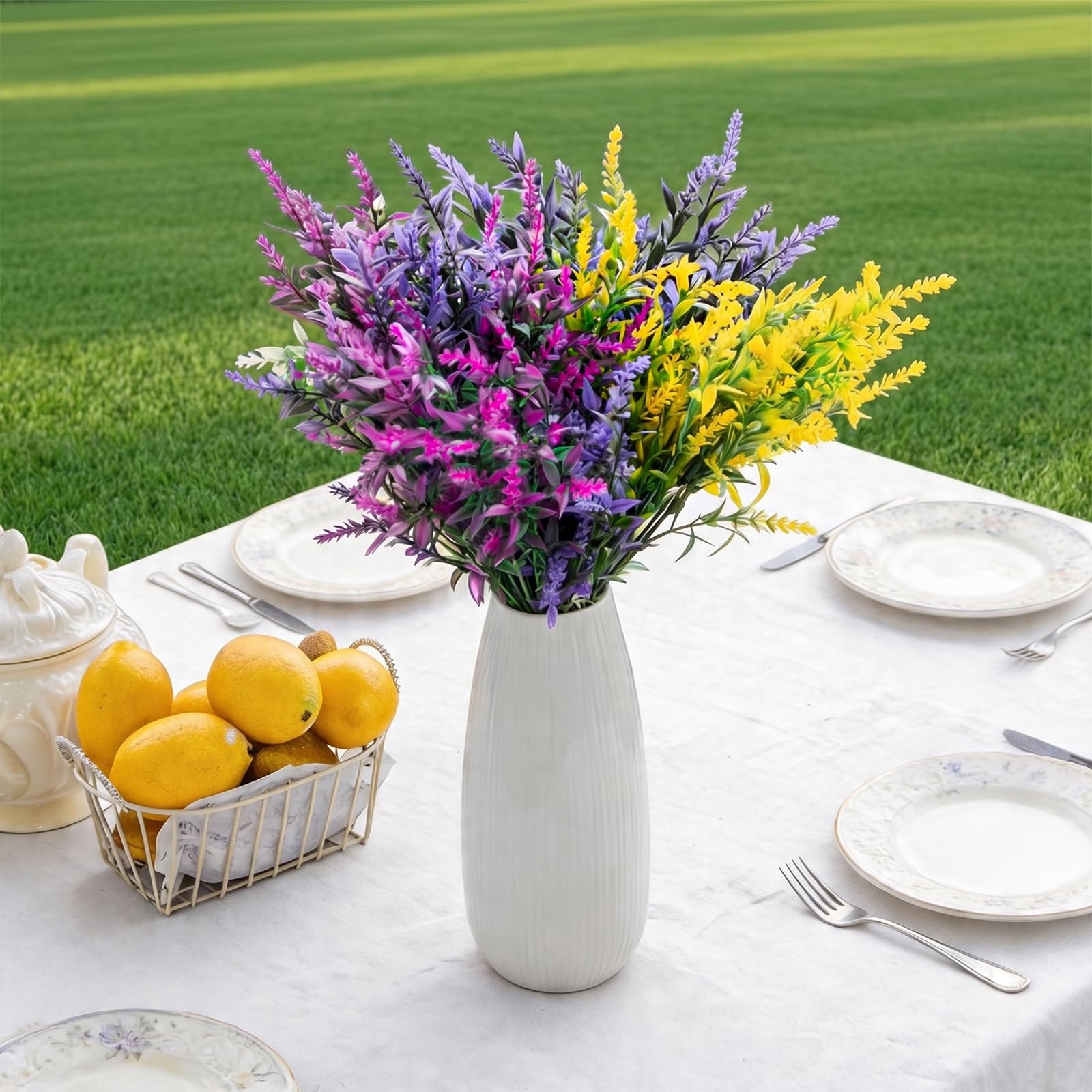 8 Bundles Artificial Flowers for Outdoors, Lavender Flowers Artificial, UV Re…
