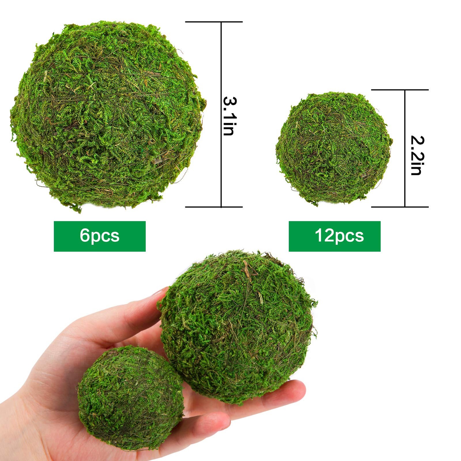 18 Pack Decorative Faux Dried Moss Balls- 6pcs 3.1″ Artificial Green Plant Mossy