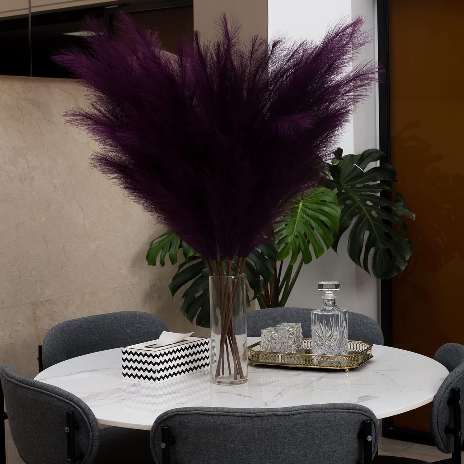 Luxury Faux Pampas Grass Decor – 6 Purple Stems, 43″ for Stylish Arrangements