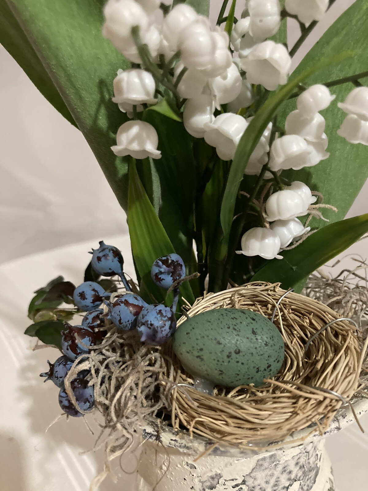 Red Tulips & Lily Of The Valley With Robin’s Nest Arrangement