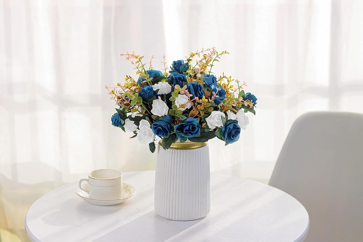Chic Dark Blue Artificial Roses – 24 Realistic Flowers for -Round Decoration