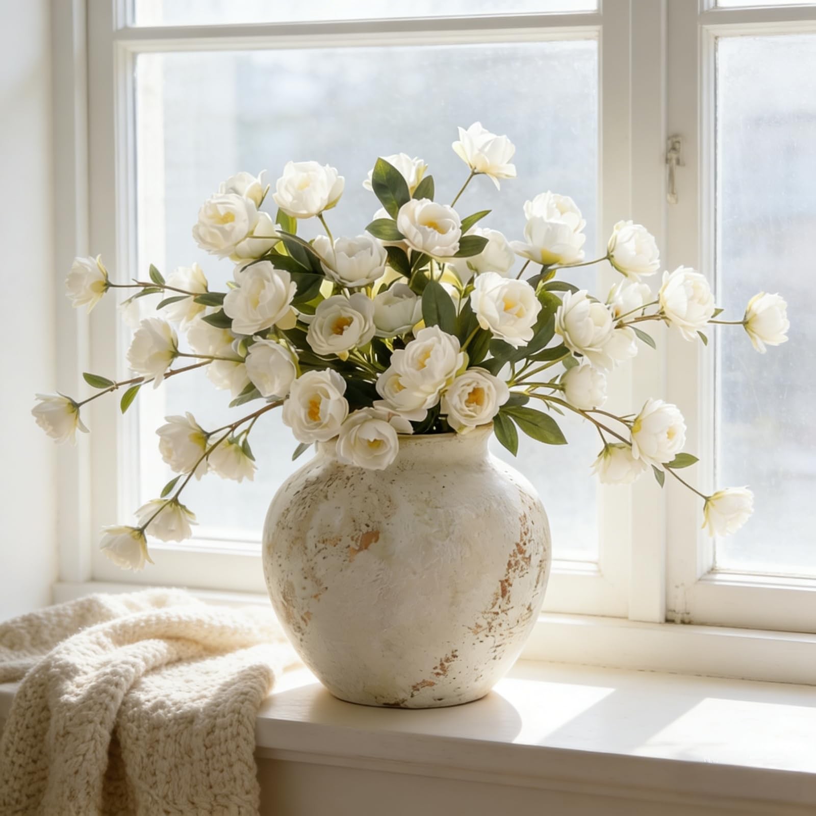 Peonies Artificial Flowers for Vase, 4PCS 7 Head Real Touch White Peony Stems…