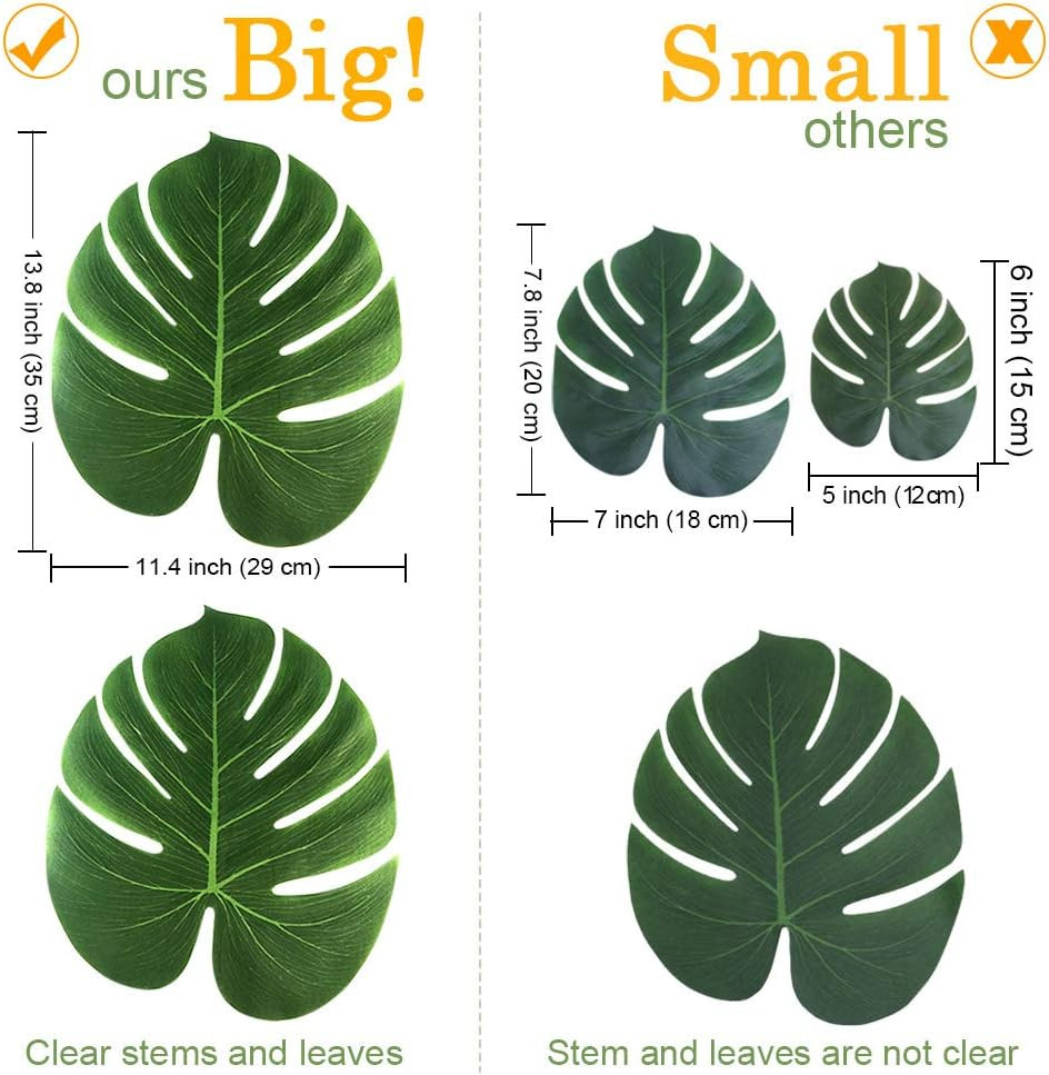 24 Pcs Large Artificial Tropical Palm Leaves for Luau Party Jungle Decorations