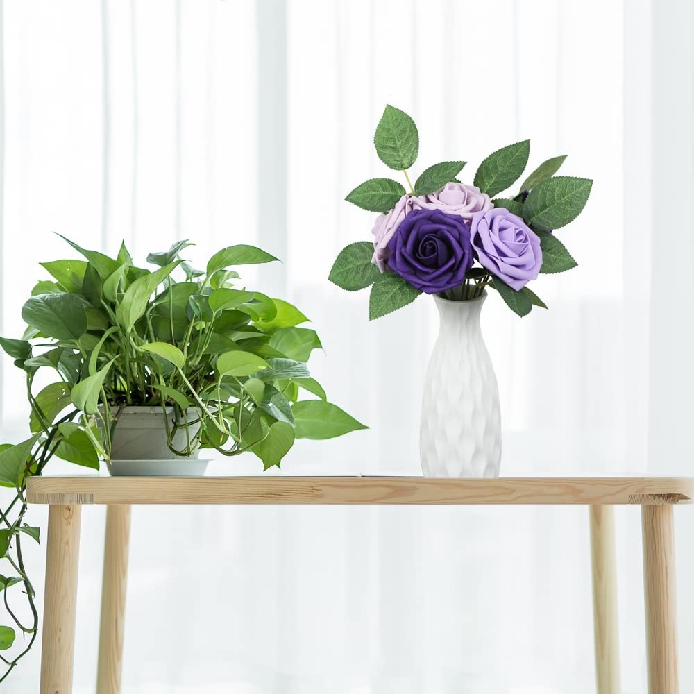 100 PCS Fake Greenery Leaves Silk Artificial Rose Flower Foliage Bulk