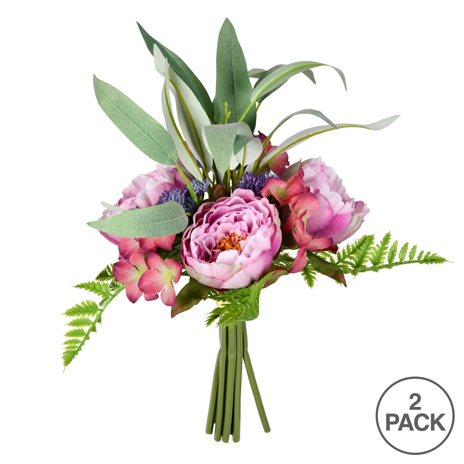 Vickerman 14” Fabric Artificial Peony Bouquet in Mauve Pink (Set of 2)