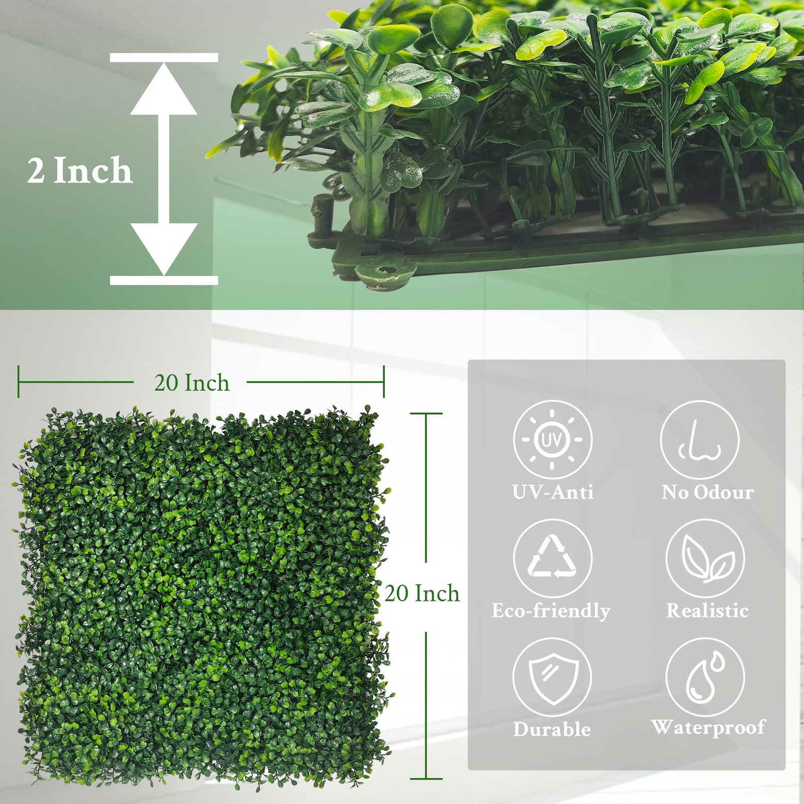 24 PACK 20″x 20″ UV-Protected Artificial Boxwood Panels, 4-Layer Faux Boxwood