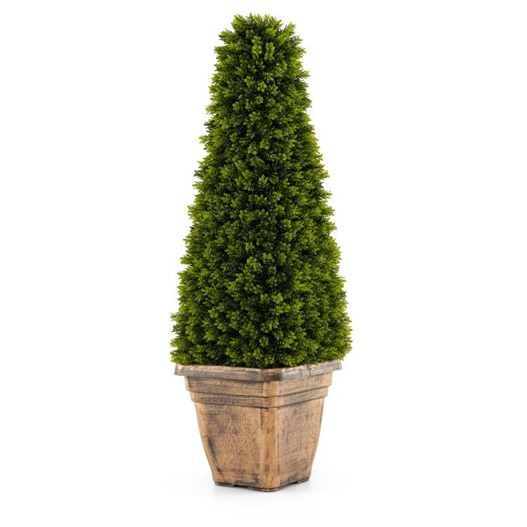 3′ Outdoor Artificial Boxwood Topiary Tree Decor Potted Plant wBuilt-in Cement