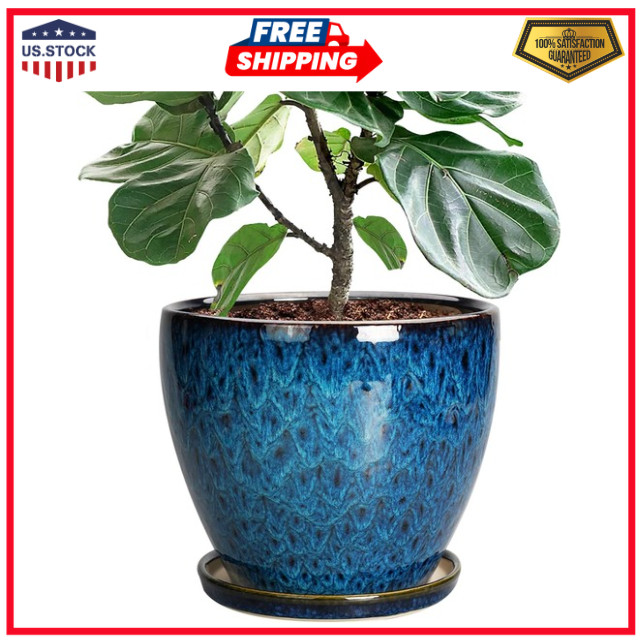 10 Inch Ceramic Planter Pot Round Plant Pot for Indoor Plants Outdoor Large F…