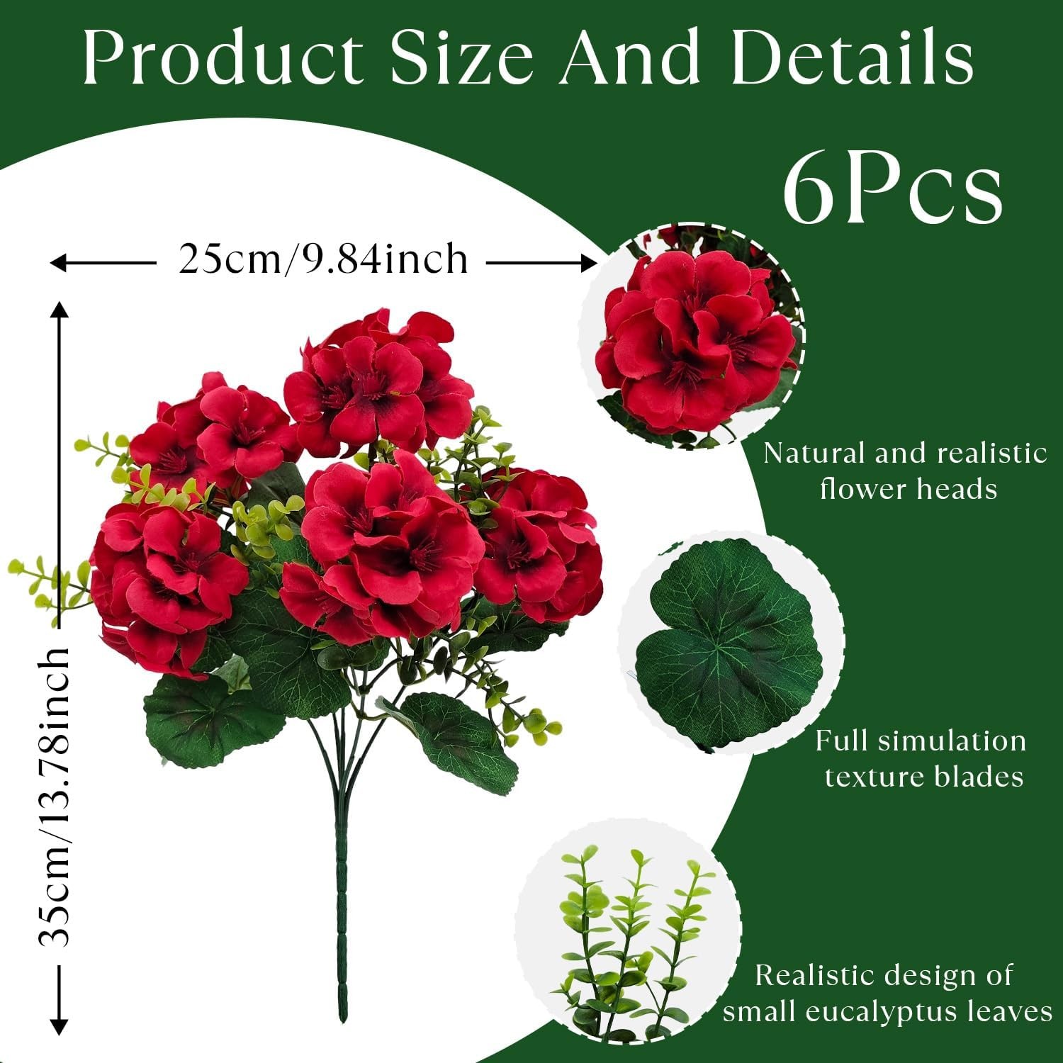 Artificial Geranium Flowers for Outdoor Decoration, 6 Bundles UV Resistant Silk