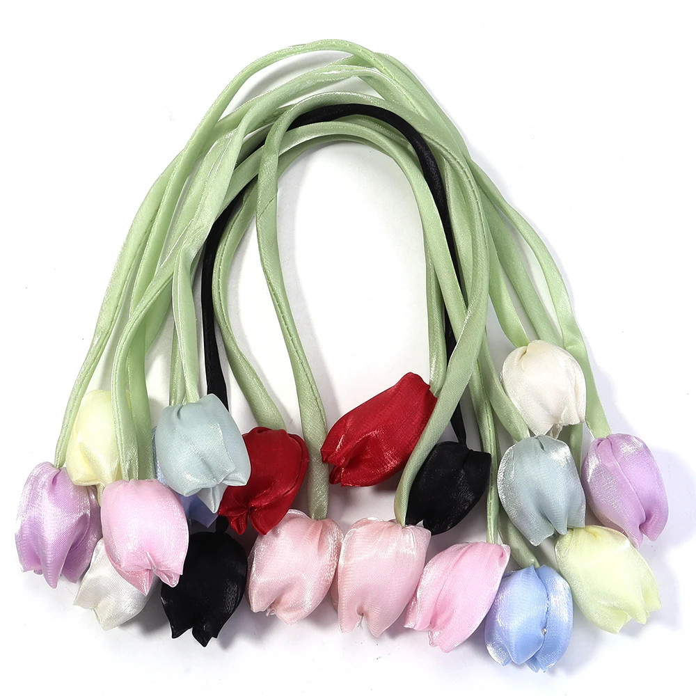 5pcs/lot Colorful Tulip Bow Flowers Patches 3D Flower Handmade Fabric Pillows