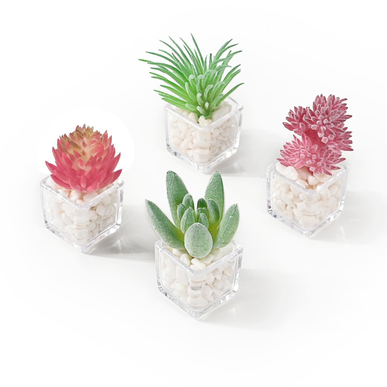 Mini Artificial Succulent 4 Pcs Lifelike Simulation with Pot Small Plants White
