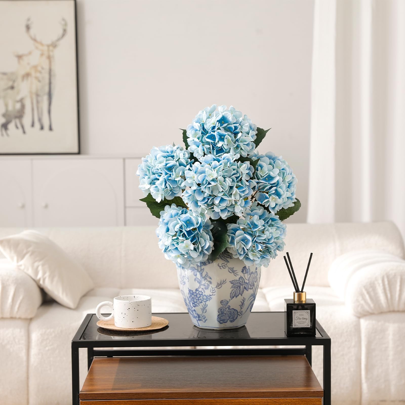 6PCS Realistic Silk Hydrangea Flowers – Premium Faux Bouquets for Home, Wedding
