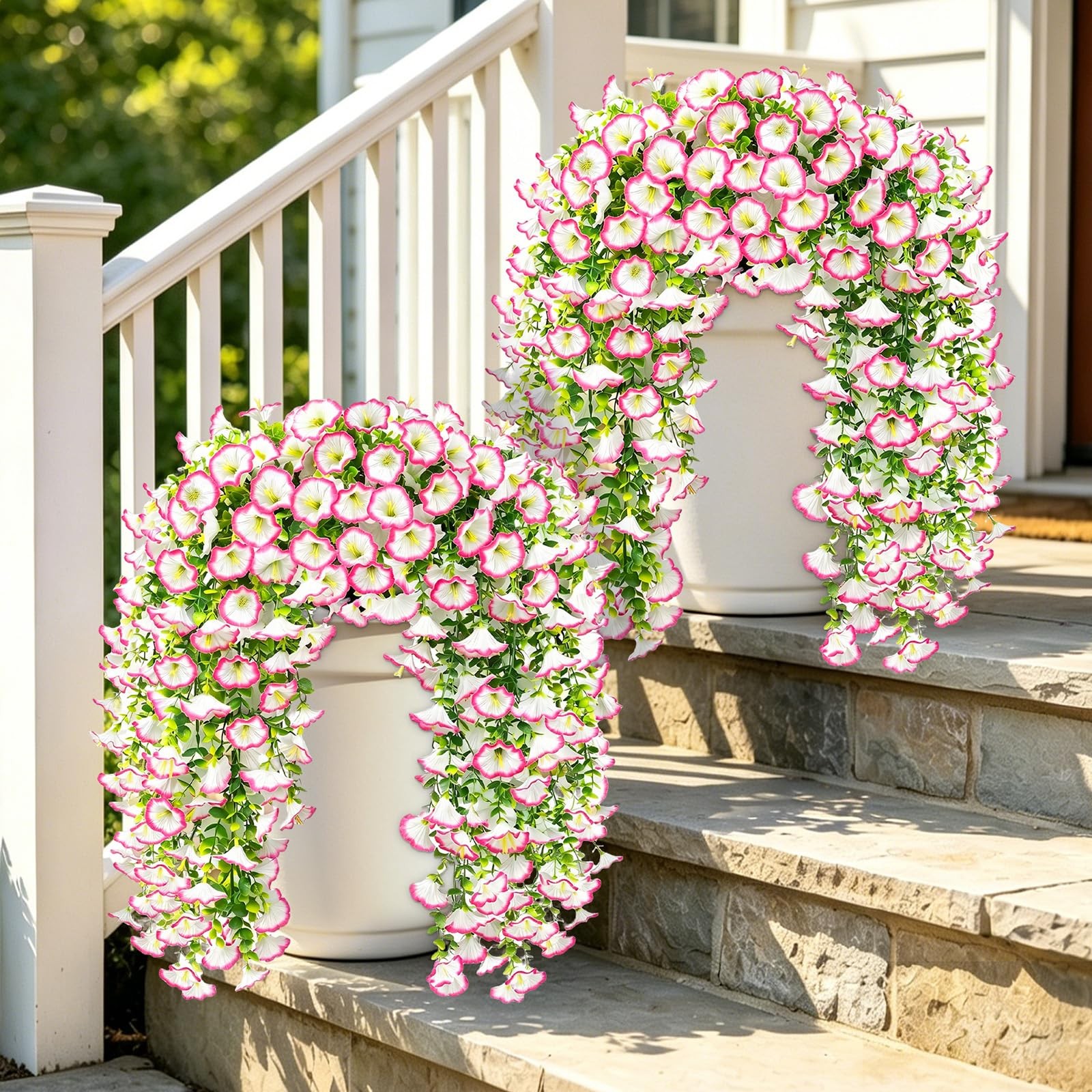 Artificial Hanging Flowers for Outdoor, 4Pcs UV Resistant Faux Morning Glory …